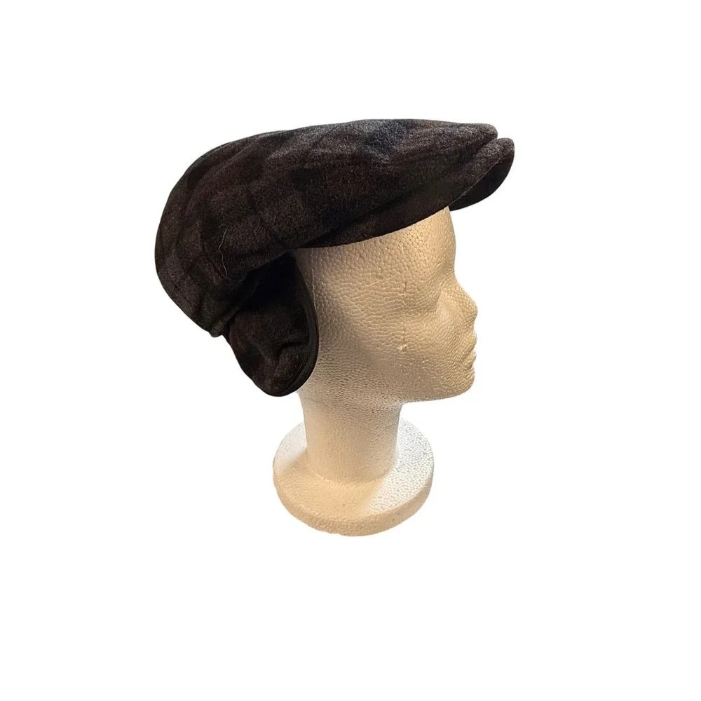 Vtg. Wigens Johnston & Murphy Wool Cashmere Shadow Plaid Cap Earflaps Gray 58 L